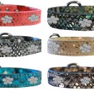 Fancy LEATHER FLOWER CHARMS DOG COLLAR - SIZES Medium 16(10" - 13")