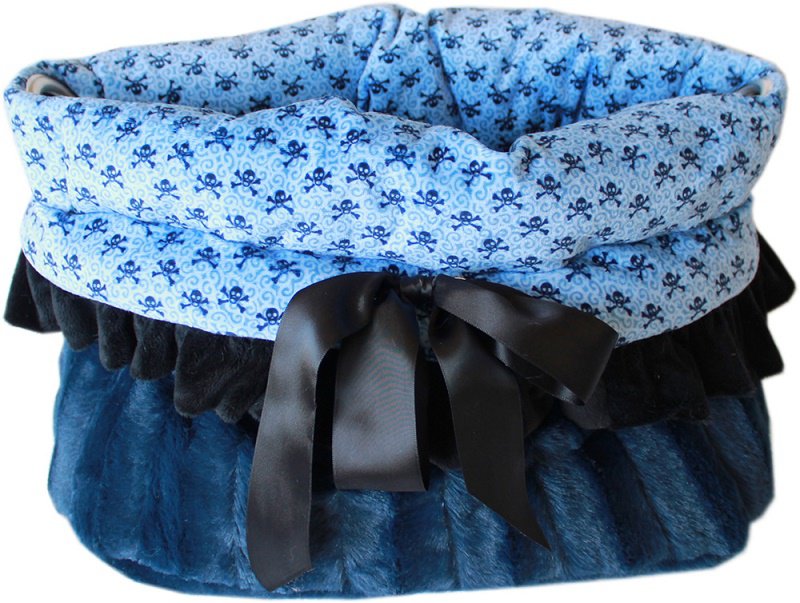 Blue Skulls Small Reversible Pet Carrier Bag, Pet Bed & Car Seat 3-In-1