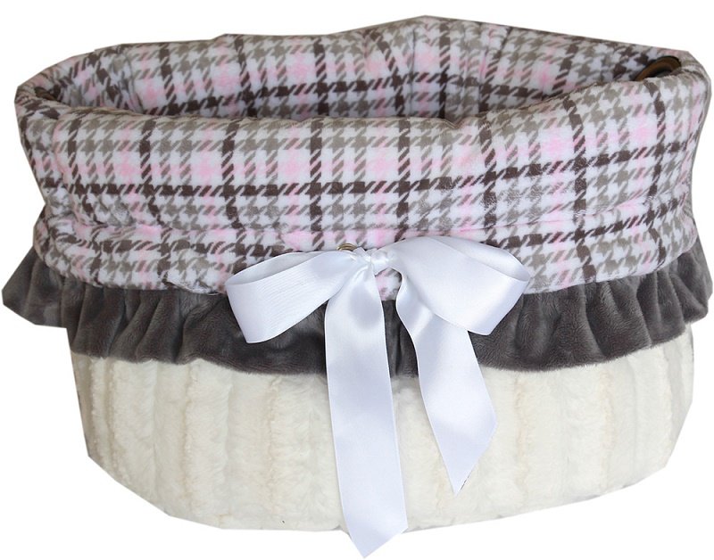 PLAID IN PINK Small Reversible Pet Carrier Bag, Pet Bed & Car Seat 3-In-1
