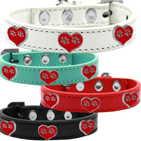 Faux Leather Heart Paws Love Dog Collar - Sizes Medium to Large