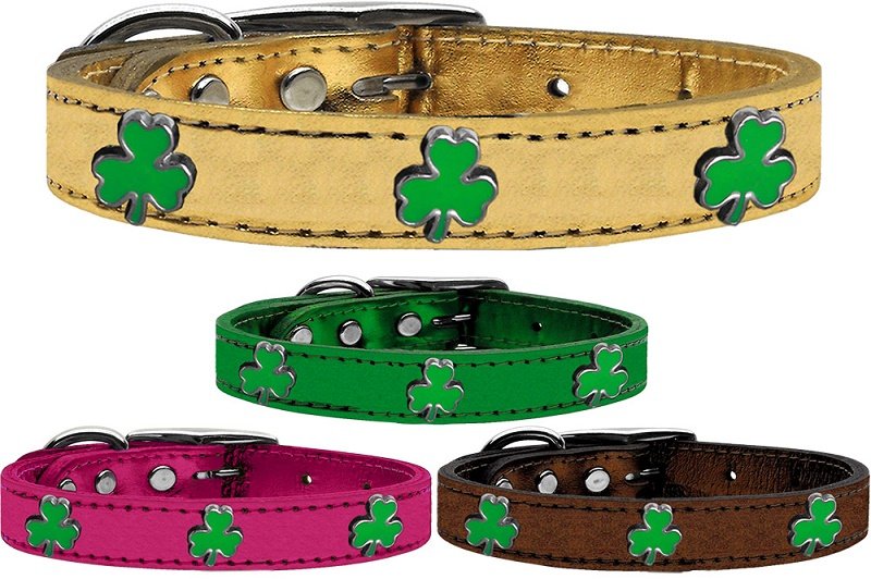 Genuine Leather Shamrock Dog Collar - Sizes 15" to 23"