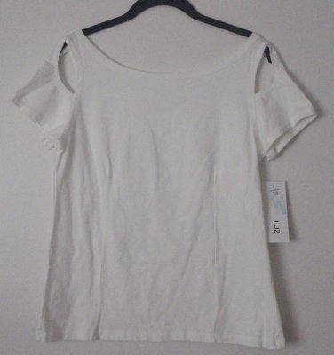 Luna Luz Garment Dyed Peek Hole Open Cut Short Sleeve Top Shirt Size Large NEW!