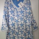 Gretchen Scott Designs Cotton V-Neck Printed Tunic 3/4 Length Sleeve NEW w Tags!
