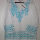 Gretchen Scott Designs Cotton Embroidered Flowers Top Tunic Blouse Colorful NEW!