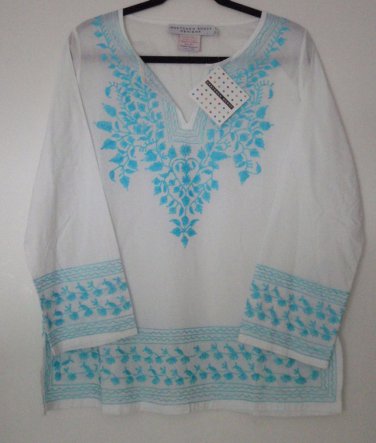 Gretchen Scott Designs Cotton Embroidered Flowers Top Tunic Blouse Colorful NEW!