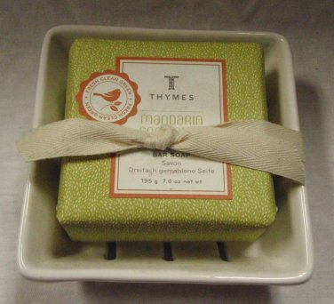 Thymes Mandarin Coriander Bar Soap and Dish Set 7 oz Bar NEW!
