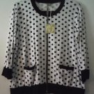 Comfy USA Barney Zip Jacket Top White & Black Polka Dots Style M645P NEW w Tags!