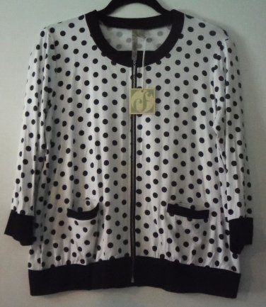 Comfy USA Barney Zip Jacket Top White & Black Polka Dots Style M645P NEW w Tags!