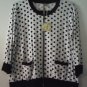 Comfy USA Barney Zip Jacket Top White & Black Polka Dots Style M645P NEW w Tags!