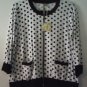 Comfy USA Barney Zip Jacket Top White & Black Polka Dots Style M645P NEW w Tags!