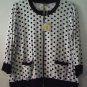 Comfy USA Barney Zip Jacket Top White & Black Polka Dots Style M645P NEW w Tags!