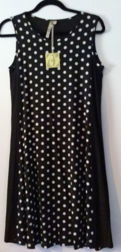 Comfy USA Women's Sleeveless Black & White Polka Dots Tunica Dress M390P NEW!