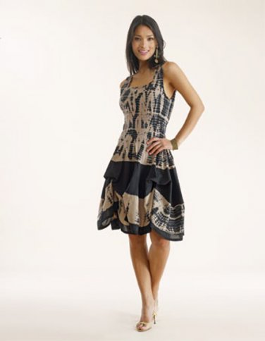 Luna Luz Rippled Shibori Tie Dyed Tank Dress Aqua & White OR Black & Sand NEW!