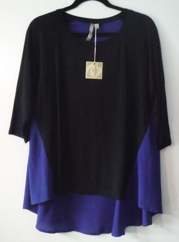 Comfy USA Bettina Tunic Black & Blue Color Contrast Tunic Top Shirt Style M642