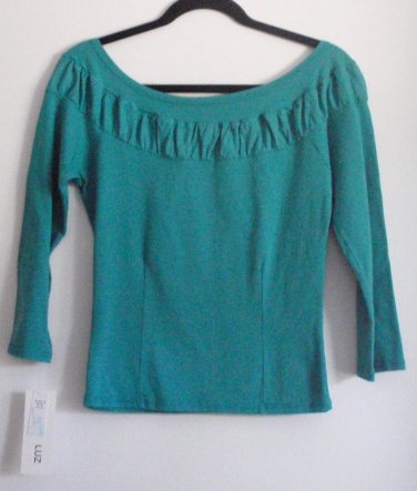 Luna Luz Garment Dyed 3/4 Sleeve Shirt Ruffled Inset Cruise NEW Tags Style 115L