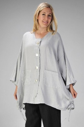 Match Point La Fixsun Linen FBT145 Long Sleeve Button Up Fringed Jacket NEW!
