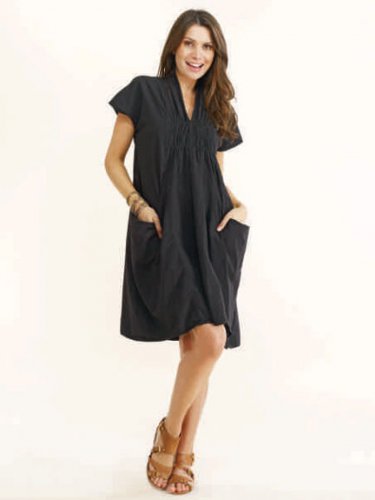 Luna Luz Garment Dyed Linen Crushed Smock Collar Dress Style 766 NWT!
