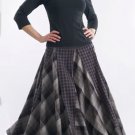Luna Luz Cotton Check Triangle Panel Long Skirt Ruffle European Style NEW!