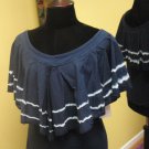 Luna Luz Shibori Tie Dyed Ruffled Top Navy & White Spanish Style Lovely NEW!