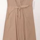 Luna Luz Classic Sleeveless Boho V Neck Front Tie European Dress Tan/Navy NEW!