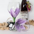 Stargazer Lilly hand painted wine glass in violet pansy purple