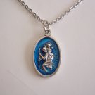 Blue Enamel Saint Christopher on Stainless Steel Necklace