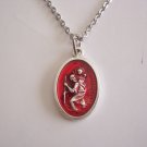 Red Enamel Saint Christopher on a 18" Stainless Steel Necklace