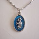 Oxidized Silver Plated and Blue Enamel St. Christopher on a 20" Stainless Steel Necklace