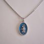 Oxidized Silver Plated and Blue Enamel St. Christopher on a 20" Stainless Steel Necklace