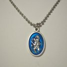 Silver Plated BLUE Saint Christopher on a Stainless Steel Ball Chain Necklace