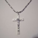 Ox Silver Plated Crucifix Cross on Stainless Steel Bar and Ball Chain Necklace
