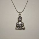 Antiqued Silver Plated Buddha on a 1.5 mm Bar and Ball Stainless Steel Necklace