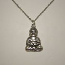 Antiqued Silver Plated Buddha on a Stainless Steel Necklace