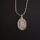 Oxidized Silver St. Michael Medal Bar and Ball Stainless Steel Necklace
