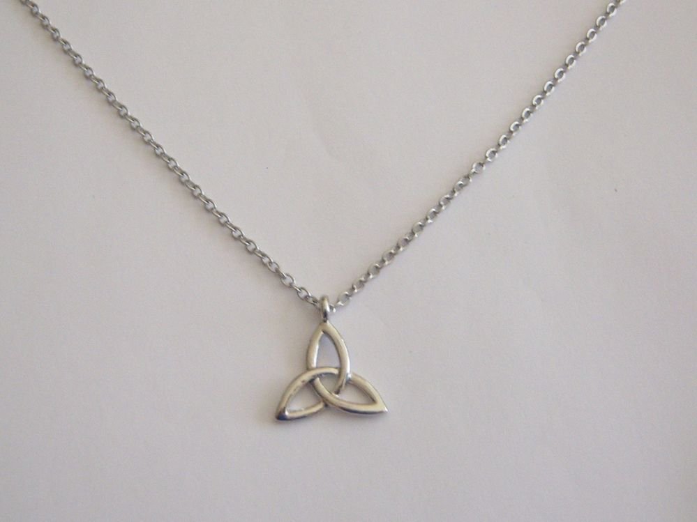 Silver Plated Celtic Triquetra or Trinity Knot on a Stainless Steel Necklace #1