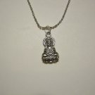 Antiqued Silver Plated Sakyamuni Buddha on a Bar & Ball Stainless Steel Necklace