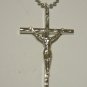 Large Oxidized Silver Plated Crucifix Stainless Steel Necklace Detailed Jesus
