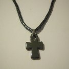 Sm. Hematite Egyptian Ankh Cross 18" Hematite Necklace
