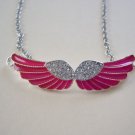 Hot Pink Enamel and Crystal Angel Wings on a Stainless Steel Choker / Necklace