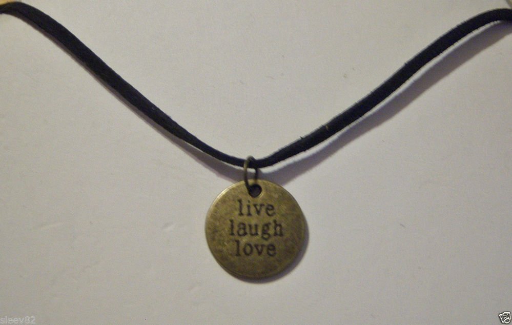 Bronze Plated Live Laugh Love Pendant on a Black Suede Choker Necklace