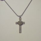 SERENITY PRAYER Heart on a CROSS with Ice Rhinestone Stainless Steel Ball Chain