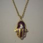 Purple Cloisonne Hamsa Hand on Gold Plated Necklace