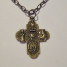 A Bronze 4 Way Medal on a Bronze Plated Necklace ~ St. Christopher St. Joseph