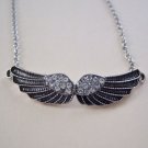 Black Enamel and Crystal Angel Wings on a Stainless Steel Choker / Necklace