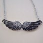 Black Enamel and Crystal Angel Wings on a Stainless Steel Choker / Necklace