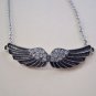Black Enamel and Crystal Angel Wings on a Stainless Steel Choker / Necklace