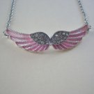Pink Enamel and Crystal Angel Wings on a Stainless Steel Choker / Necklace