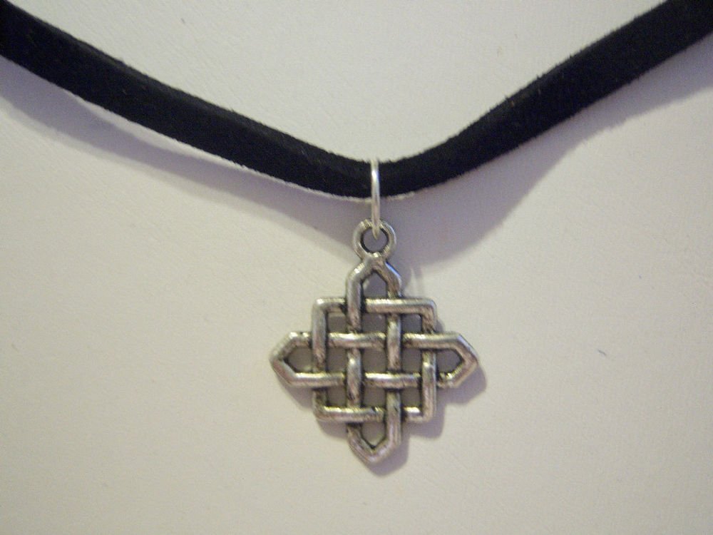 Black Suede CHOKER with CELTIC Knot Work ~ Never ending cycle of death & rebirth