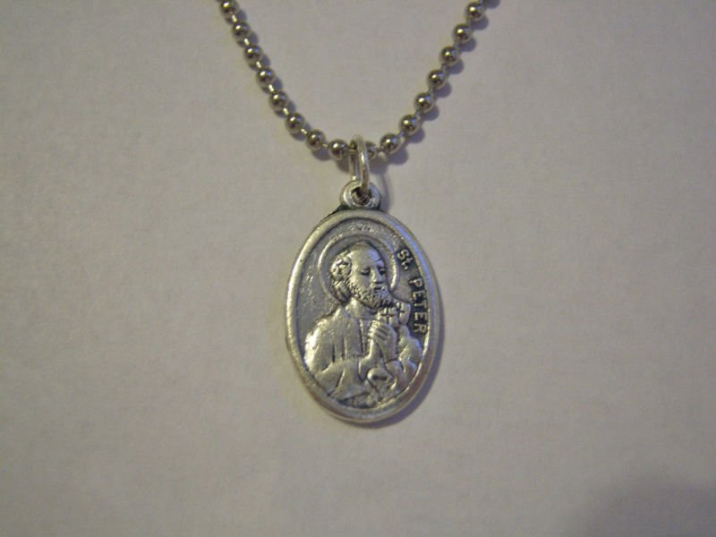 St Peter / Paul Medal Silver Plated Ball Chain Necklace
