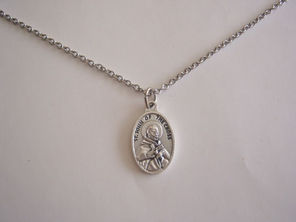 Oxidized Silver Plated Saint John of the Cross  on a Stainless Steel Necklace
